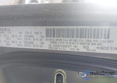 2016 Ram 1500 Sport из США, поврежденный, VIN 1C6RR6HT4GS387477